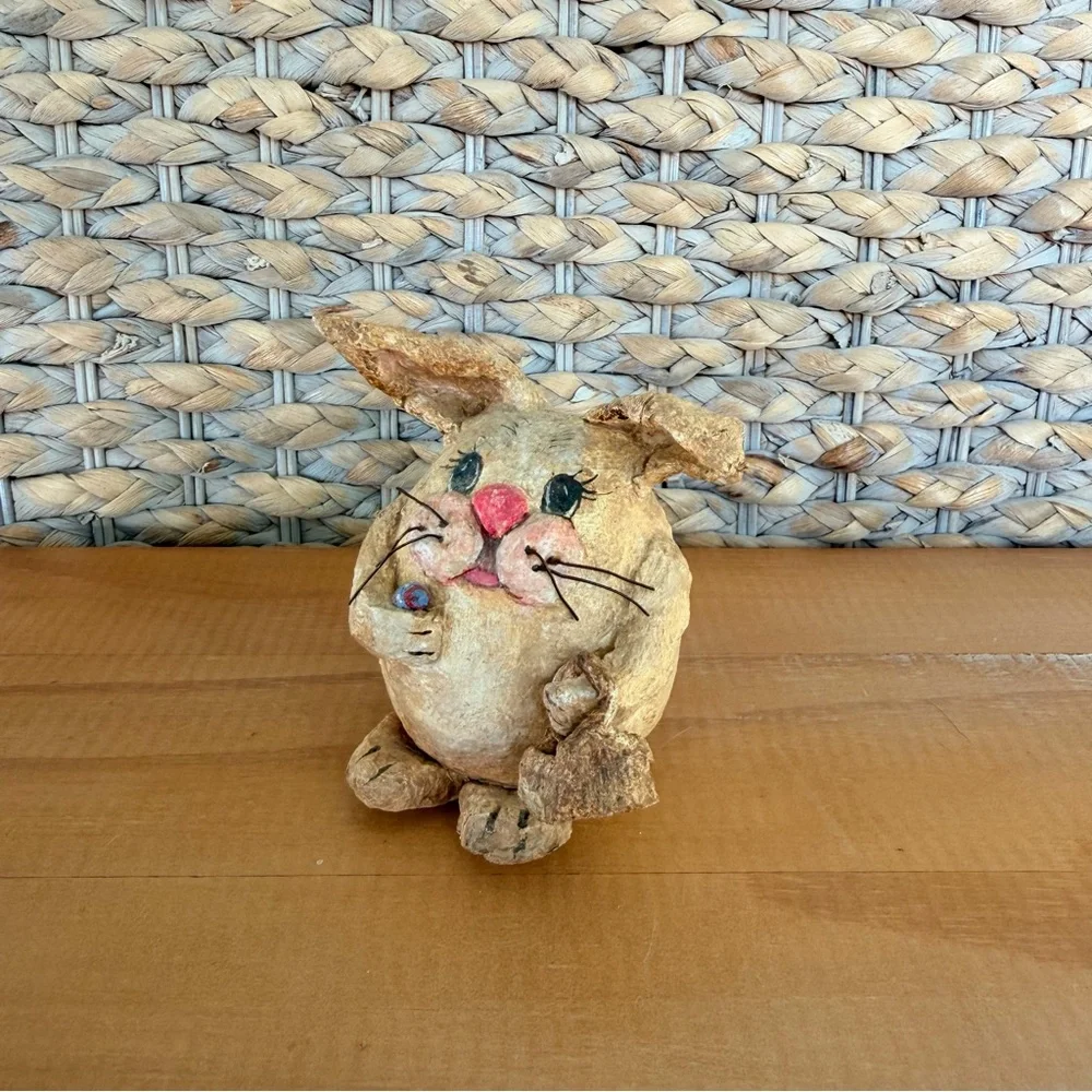 Hand Made Vintage Paper Mache Bunny Rabbit Signed By Artist Easter Spring